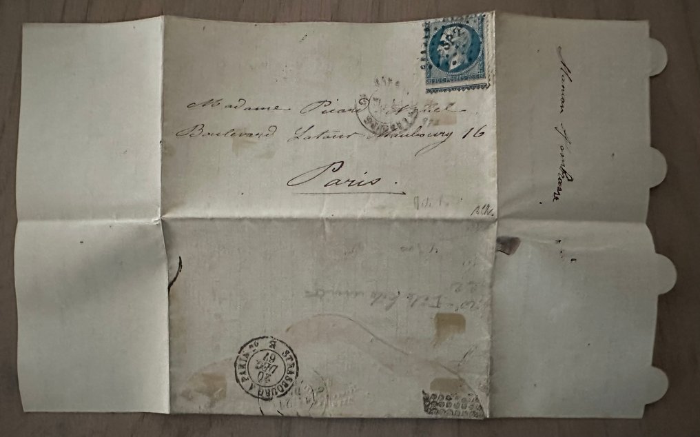 法国 1867 - 信件第22号 反向拼接与马鞍式拼接。 #4.3