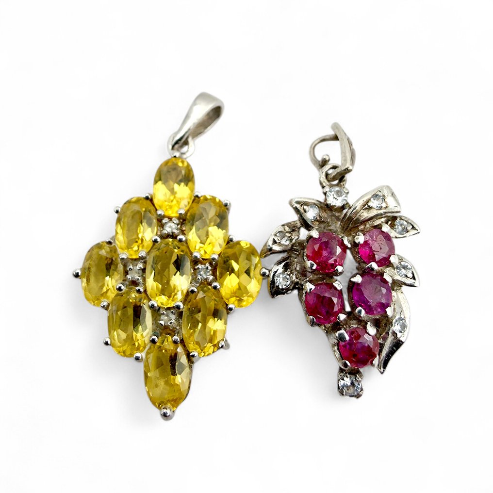 χωρίς τιμή ασφαλείας - Σετ κοσμημάτων 2 τεμαχίων Ασημί - Κιτρίνης, Διαπιστευμένο ρουμπί #1.0