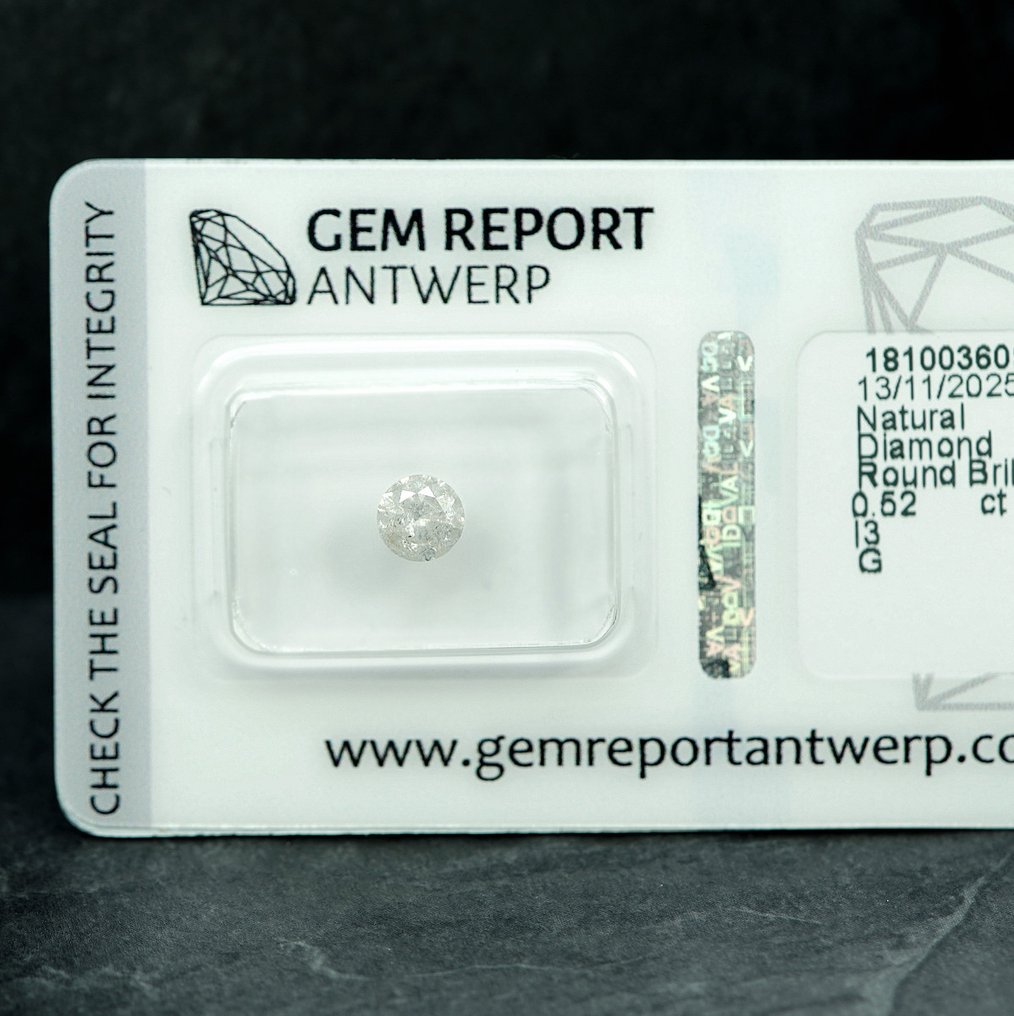 没有保留价 - 1 pcs 钻石 (天然) - 0.52 ct - 圆形 - G - I3 - 安特卫普宝石报告(GRA) #3.2