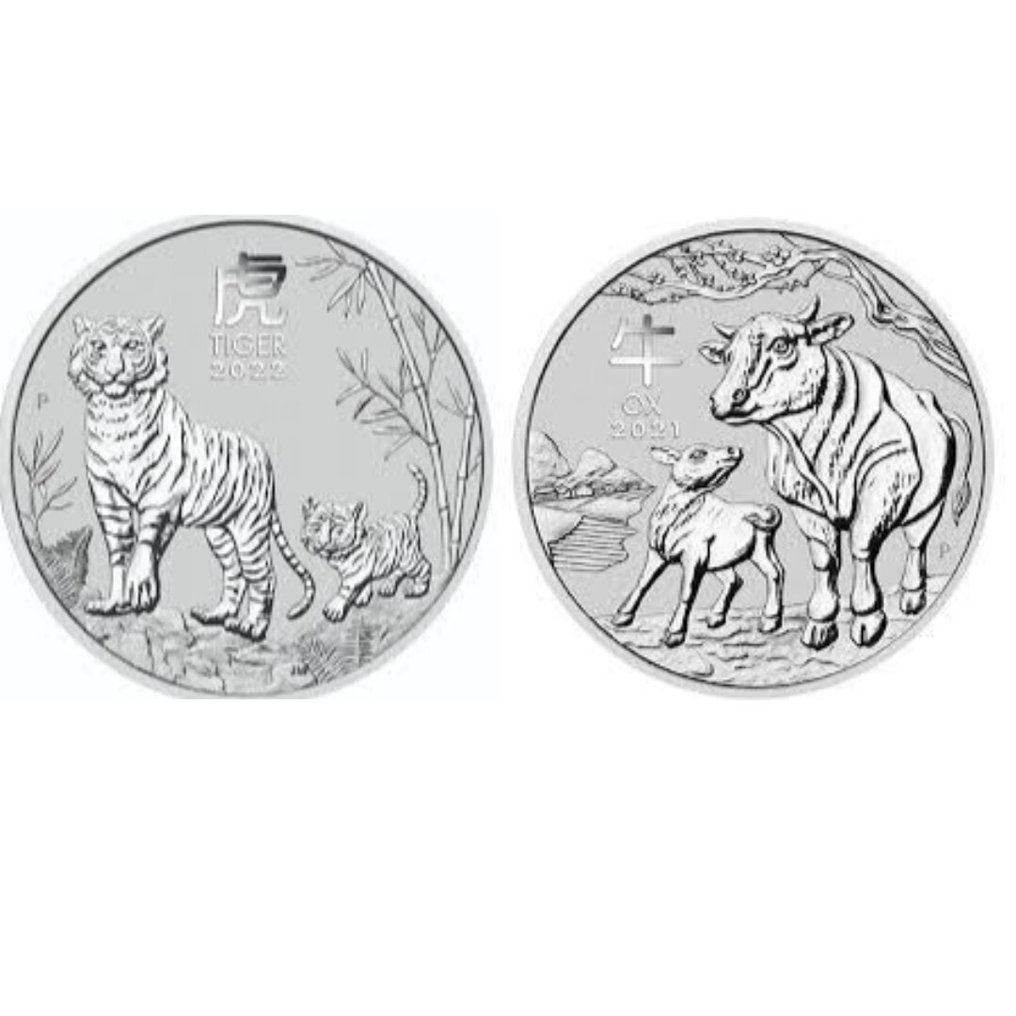 澳大利亞. 50 Cents 2021 και 2022 Lunar Silver (沒有保留價) #1.0