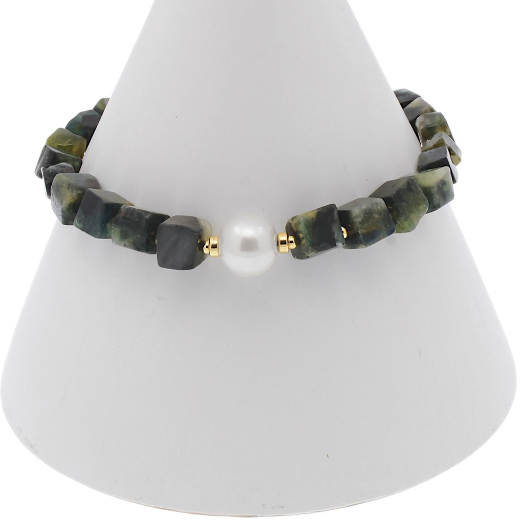 χωρίς τιμή ασφαλείας - Βραχιόλι - 18 καράτια Κίτρινο χρυσό Μαργαριτάρι - Σμαράγδι #1.0