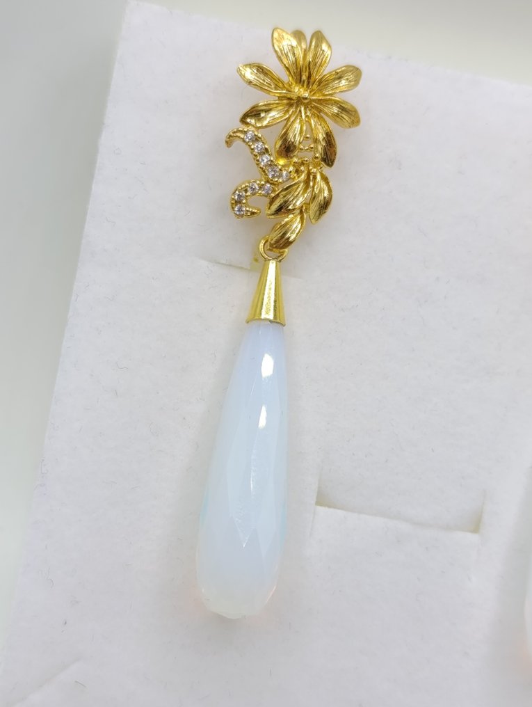 Nincs minimálár - Drop fülbevaló Aranyozott, Ezüst, Holdkő természetes - Art deco fülbevalók #4.3