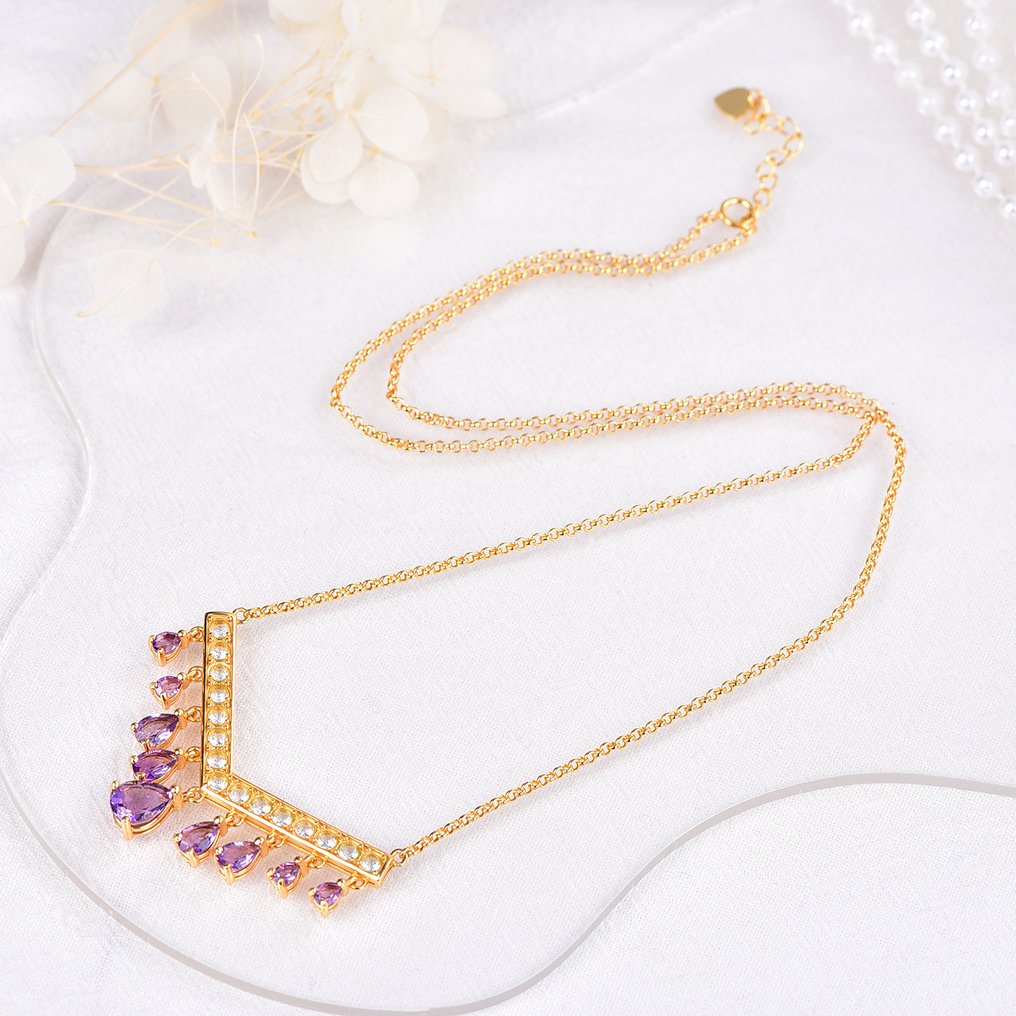 Utan reservationspris - Halsband Silver - Blandade ädelstenar - Certifierad #4.3