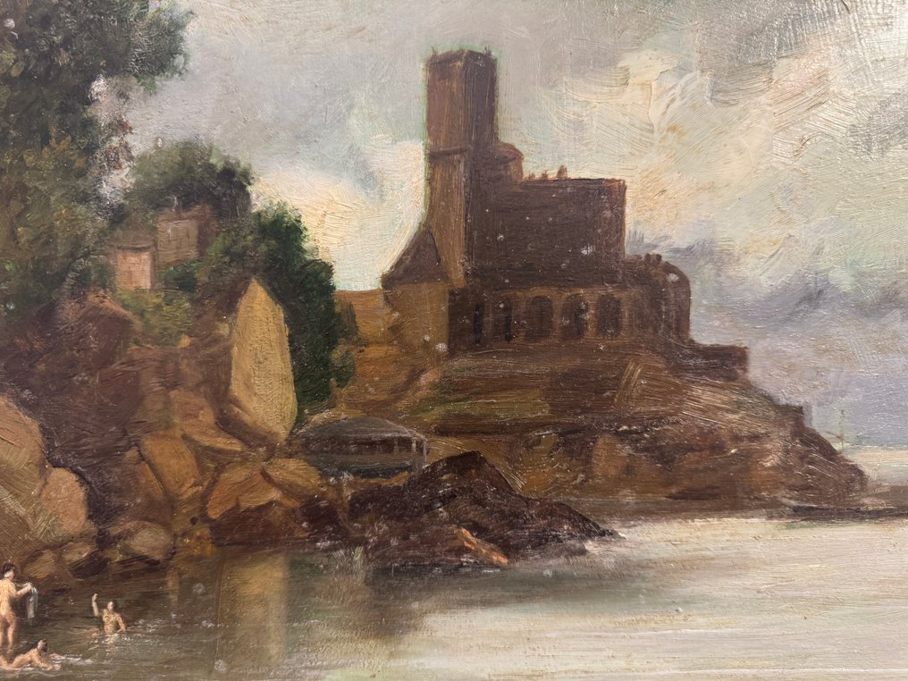 Antonio Fontanesi (1818-1882), Attrib. - Paesaggio con castello e bagnanti #4.3