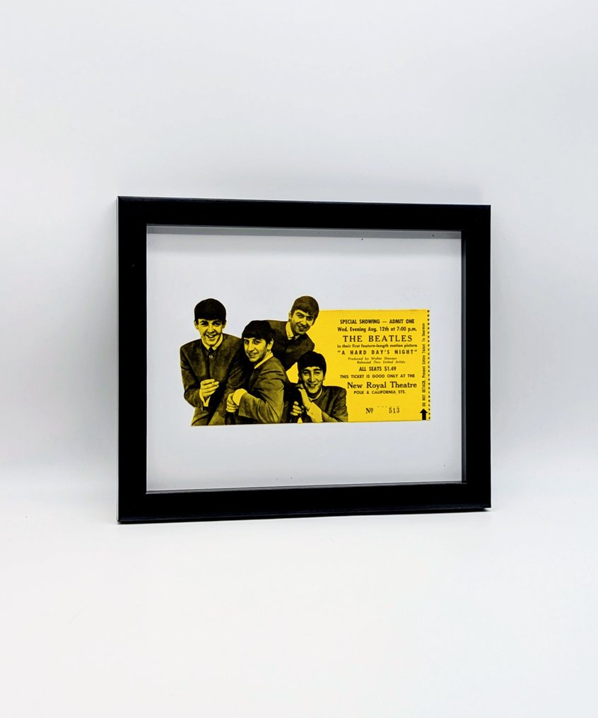 甲壳虫乐队 - A HARD DAY'S NIGHT - 原始电影票 - 1964 - 带画框 #1.0