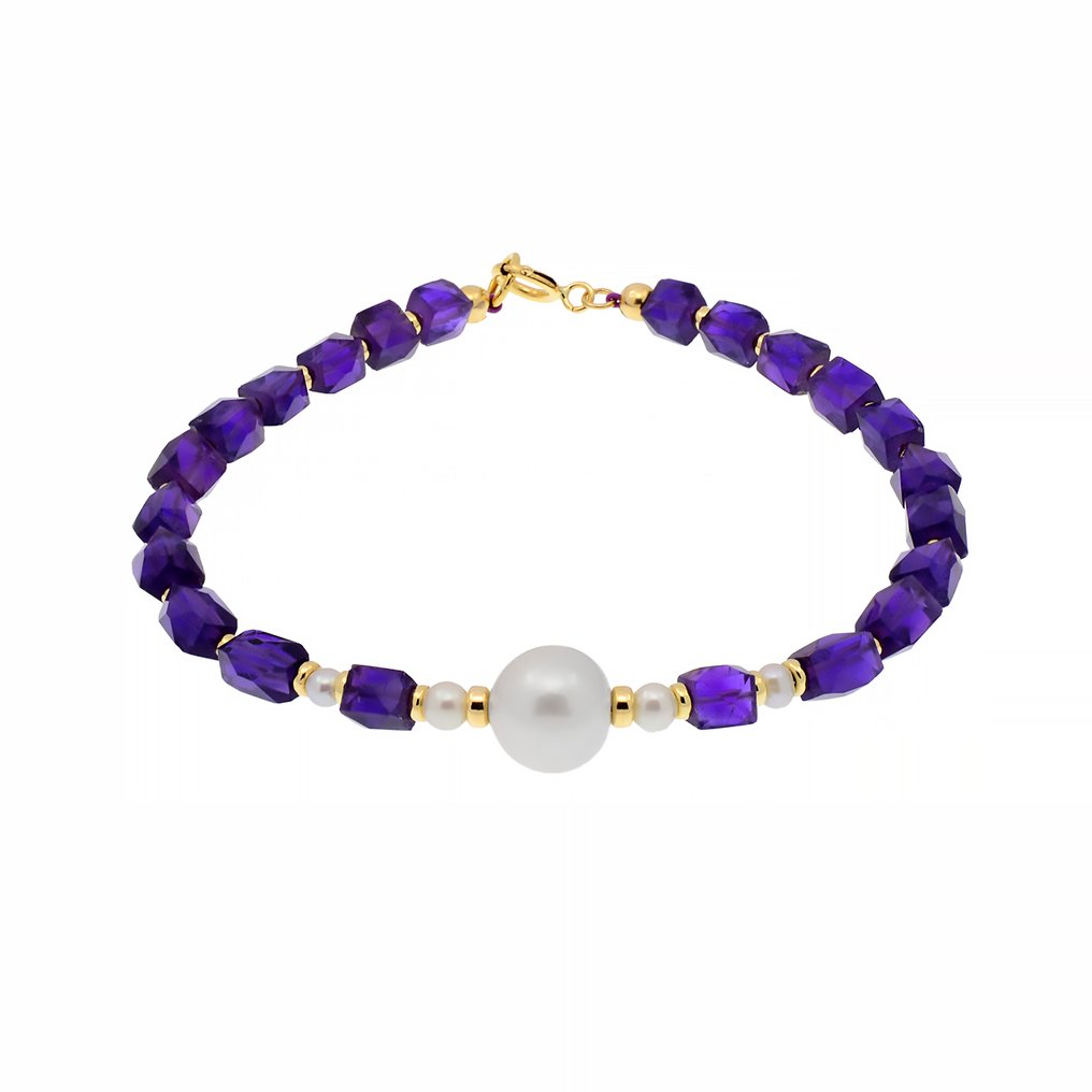 没有保留价 - 手镯 - 18K包金 黄金 珍珠 - 紫水晶 #2.1
