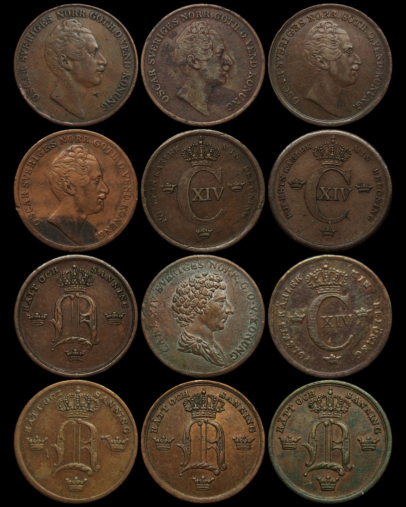 Sweden. Lot of 12 coins: various Skilling Banco denominations 1832/1854, incl. Key dates  (No Reserve Price) #1.0