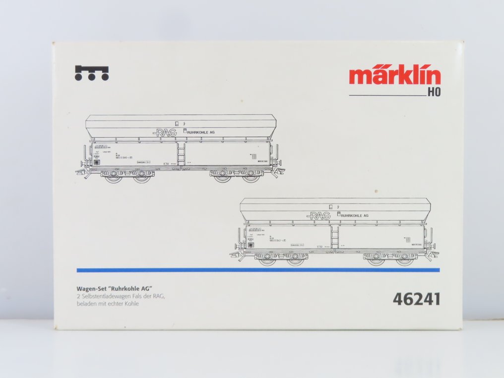 Märklin H0 - 46241 - Set di vagoni merci di modellini di treni (1) - Set di carri merci a 2 pezzi con sottocarro/autocaricatori a quattro assi con carico - Privaat, Ruhrkohle AG #3.2