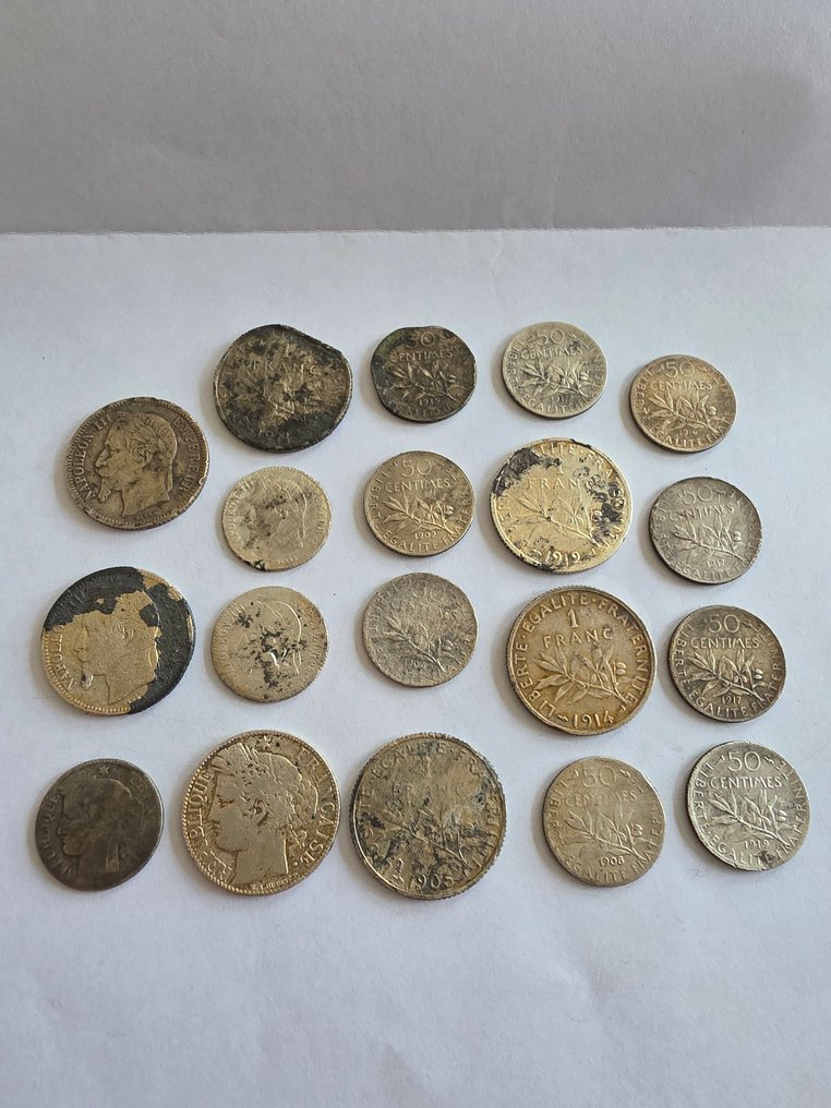 Franciaország. Lot de 19 monnaies en argent (Nincs minimálár) #1.0
