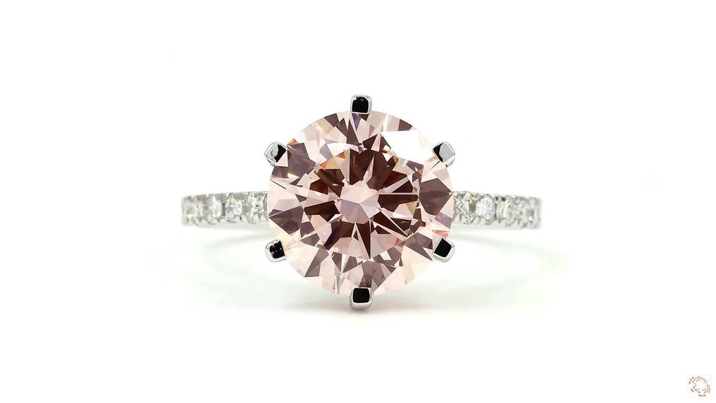 没有保留价 - 戒指 - 18K包金 白金 - 3.27ct. tw. 粉红色 钻石 (彩色实验室培育钻石) - 钻石 - 华丽浓烈的粉色 #1.0