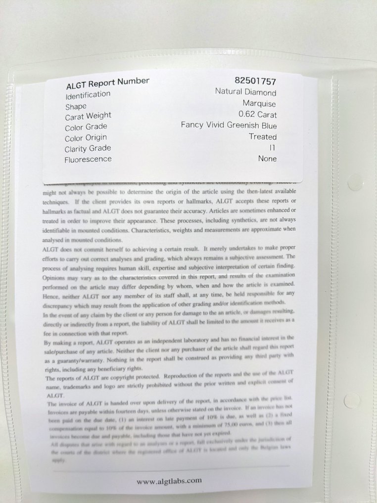 1 pcs Diamond (Natural coloured) - 0.62 ct - Marquise - I1 - Antwerp Laboratory for Gemstone Testing (ALGT) #1.0