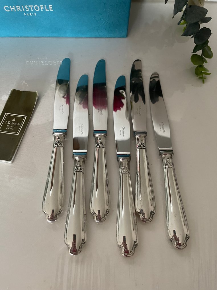 Christofle - Table knife - Set of 12 Pompadour model dinner knives. - Silver metal #2.1