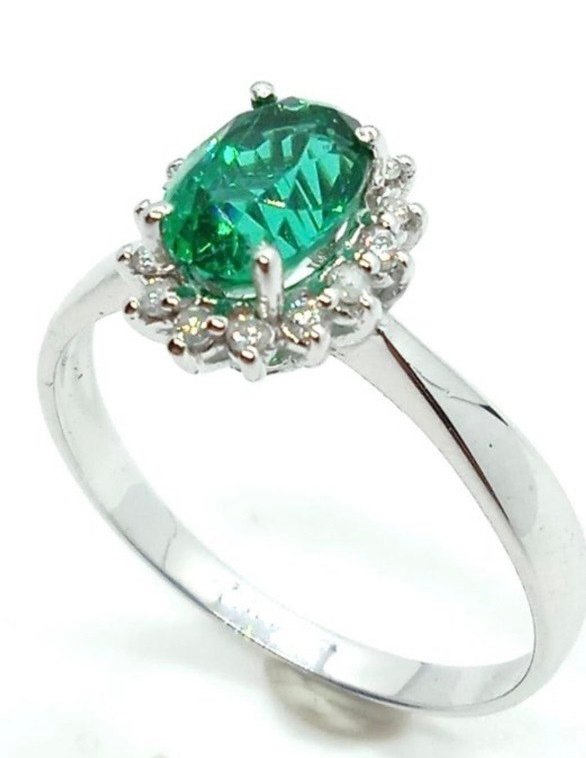 Nincs minimálár - Gyűrű - 18 kt. Fehér arany Smaragd - Gyémánt #2.1