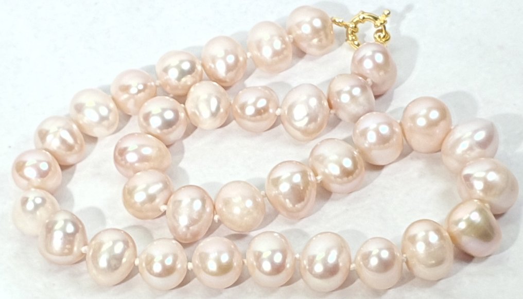 自然粉色淡水珍珠 - 巨型 - 圣人荣耀之州 - 925纯银镀金 - 頸鏈 #2.1