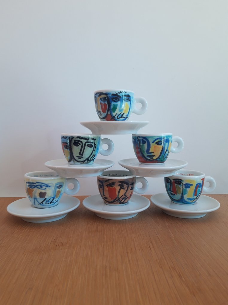 Richard Ginori - Sandro Chia - 咖啡杯具組 (6) - Illy Collection 1994 - 瓷器 - 意大利面孔系列 #1.0