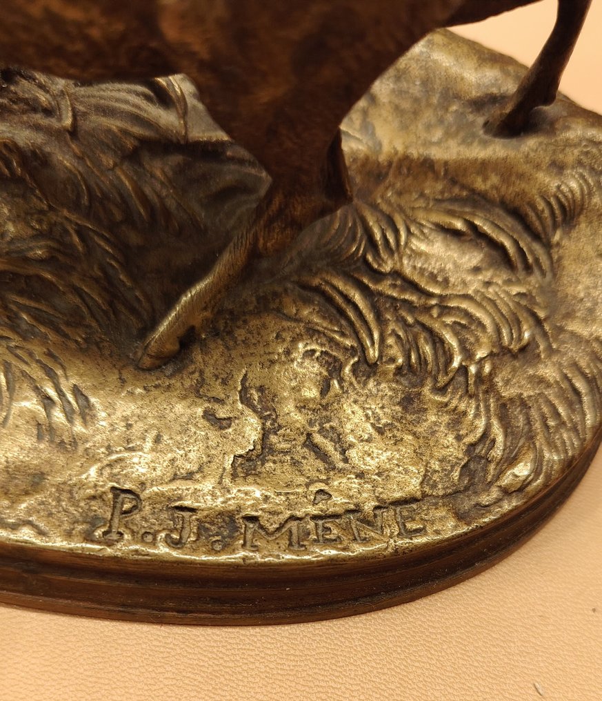 d'Apres Pierre-Jules Mène (1810-1879) - Statuetta, Famille De Cerf - 13 cm - Bronzo #2.1