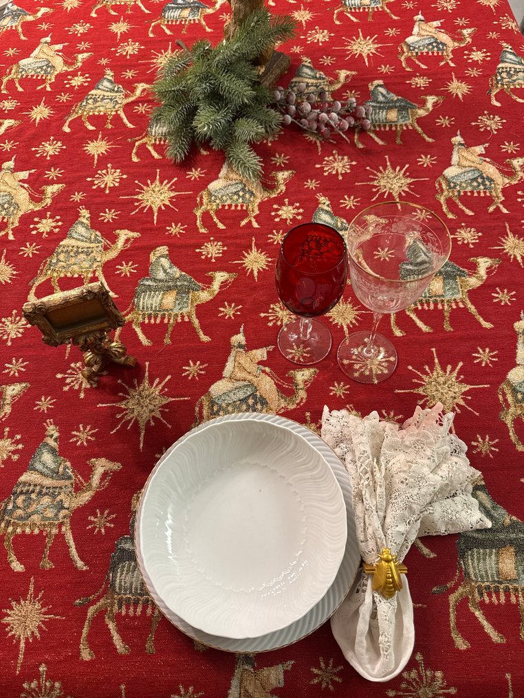 san Leucio - Large Christmas tapestry tablecloth with Gobelin tapestry depicting the Three Wise Men. - Tablecloth - 275 cm - 145 cm #1.0
