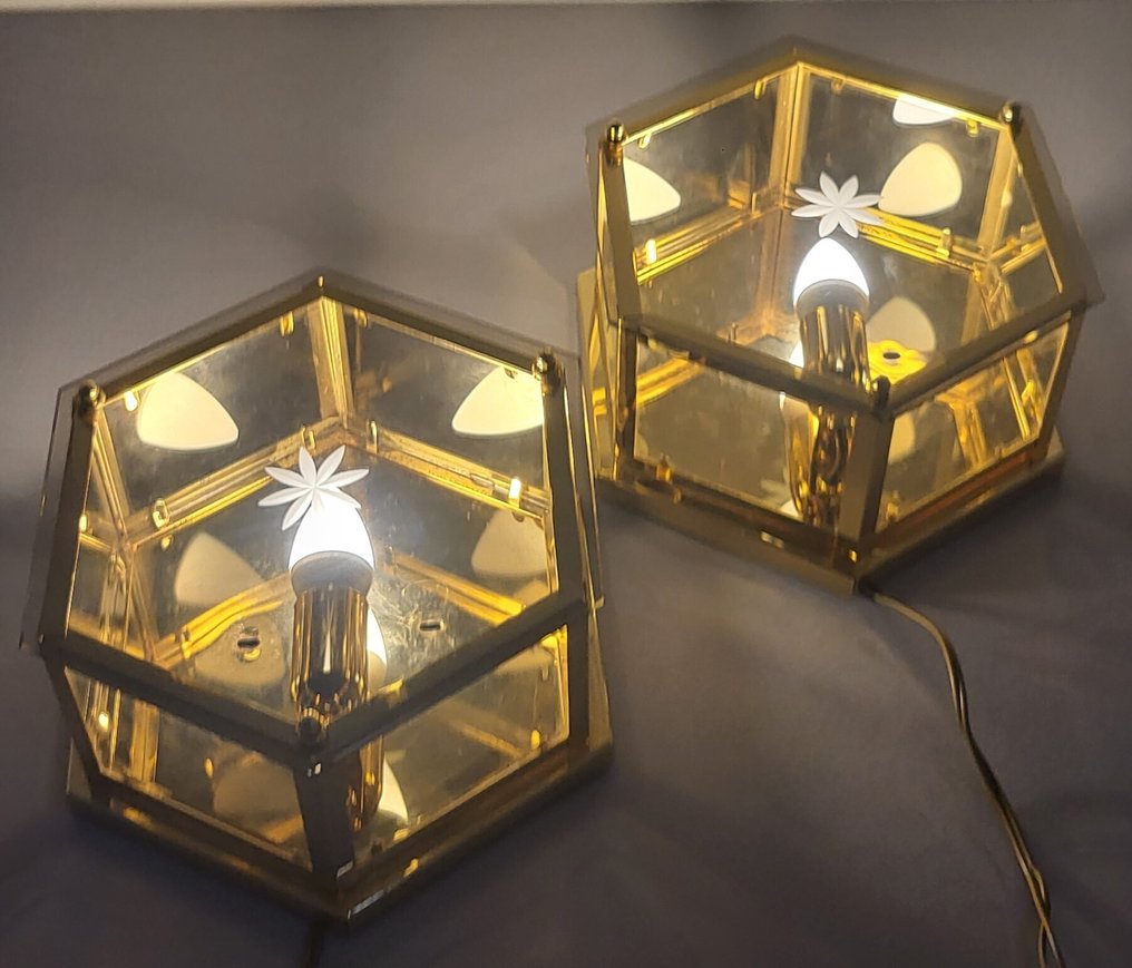 Herda - Vägglampa (2) - Mässing, Glas #1.0