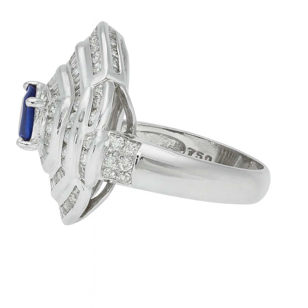 Ring - 18 kt Weißgold - 1.88ct. tw. Saphir - Diamant #1.0
