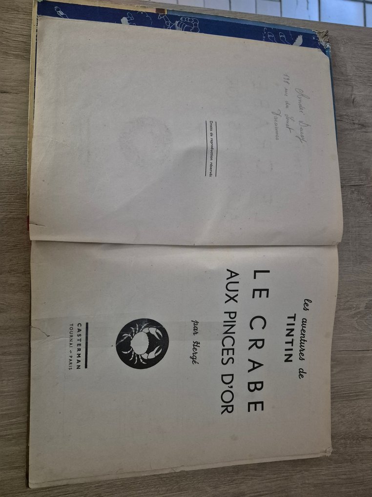 Tintin T9 - Le crabe aux pinces d'or (A18) - C - 1 Album - Επανέκδοση #1.0