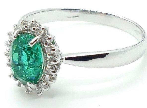 Nincs minimálár - Gyűrű - 18 kt. Fehér arany Smaragd - Gyémánt #1.0