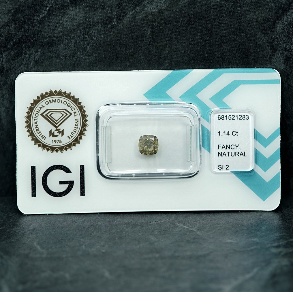1 pcs 钻石  (天然色彩的)  - 1.14 ct - 枕形 - Fancy 稍帶灰色的 黄色 - SI2 微内含二级 - 国际宝石研究院（IGI） #1.0