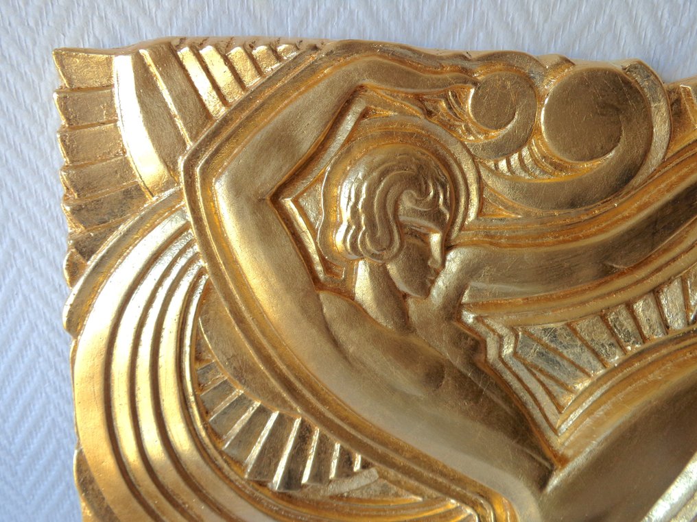 雕刻, Bas-relief "Danseuse serpentine" Folies Bergère doré à la feuille d’or - 48 cm - 员工 #2.1