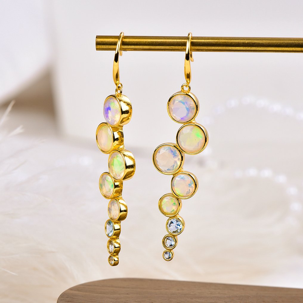 沒有保留價 - 耳環 銀 - 混合宝石 - 认证 #3.2