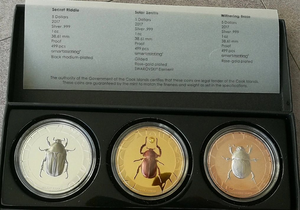 Wyspy Cooka. 2017 SCARAB Selection 3x1 Oz mit CoA und BOX #1.0