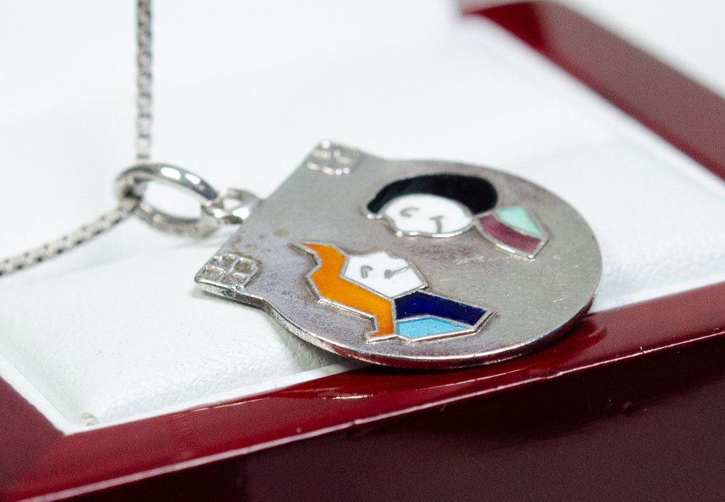 - Jugendstil - Argent 800 - Emaille - Collier avec pendentif #1.0