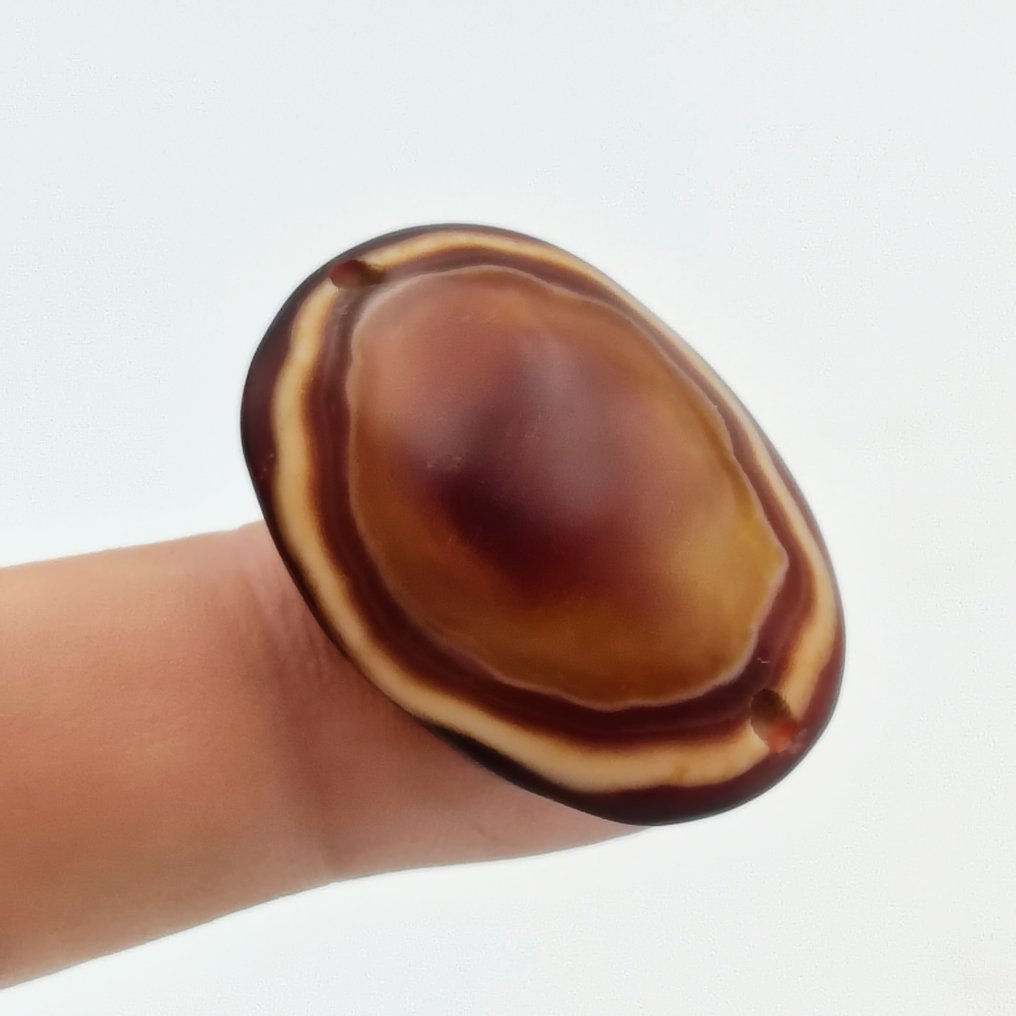 古代中亚，丝绸之路 带纹玛瑙 护身珠符与邪眼 - 35 mm #1.0