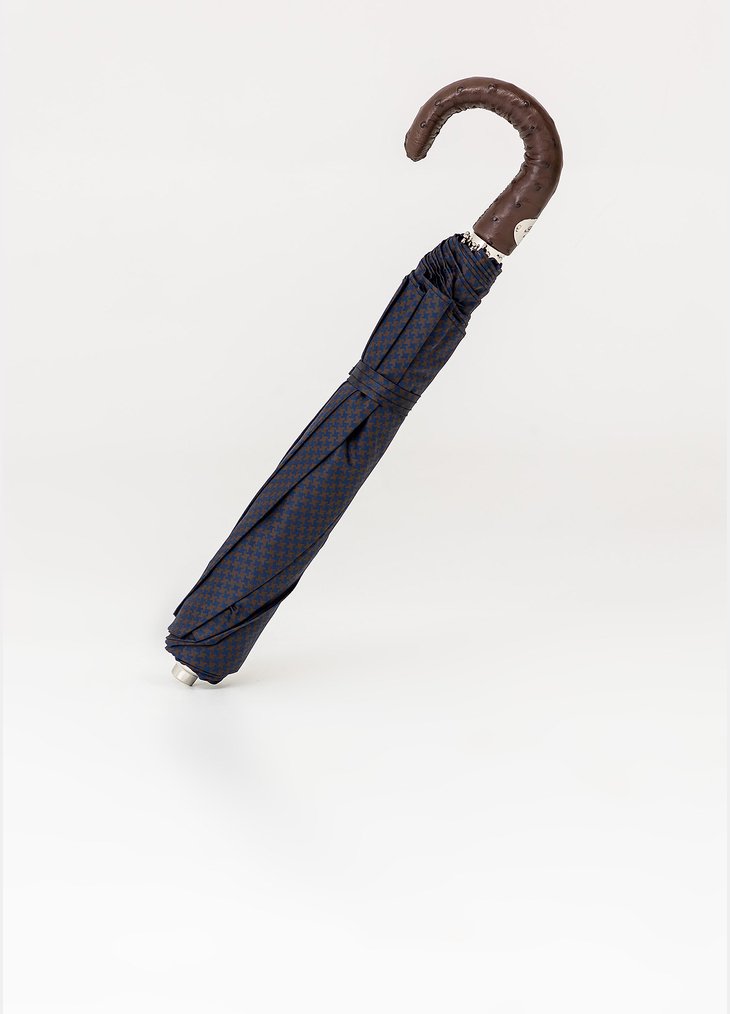 Other brand - PASOTTI Brown & Navy Folding Umbrella with Ostrich Leather - Paraply #4.3