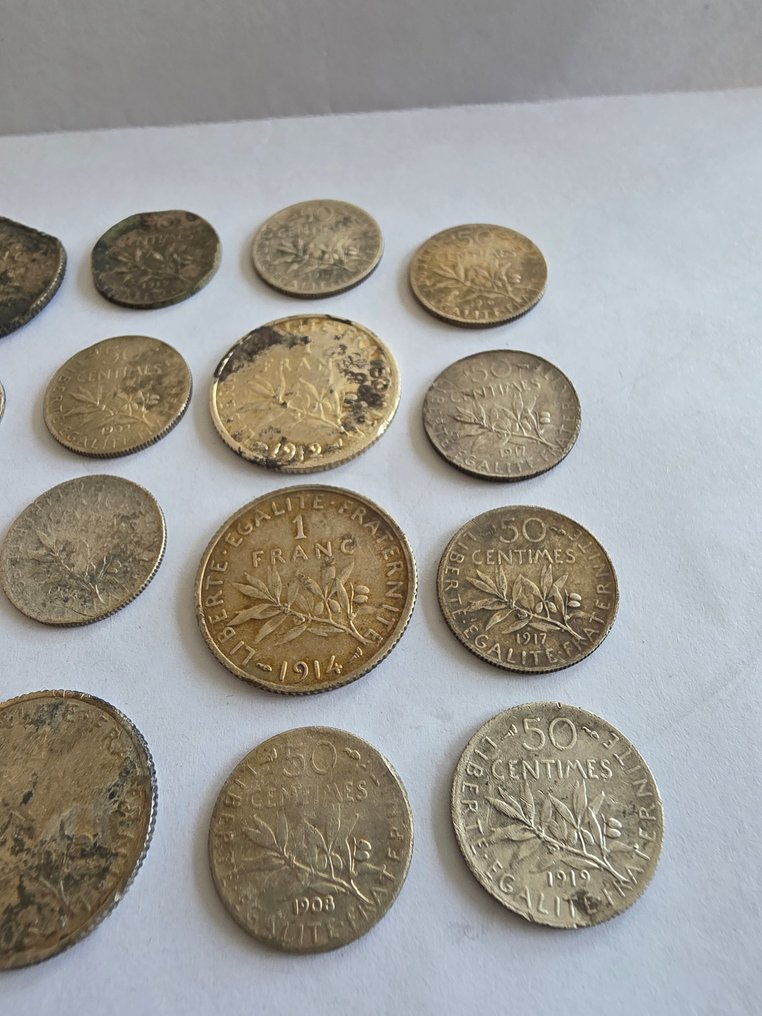 Franciaország. Lot de 19 monnaies en argent (Nincs minimálár) #1.0