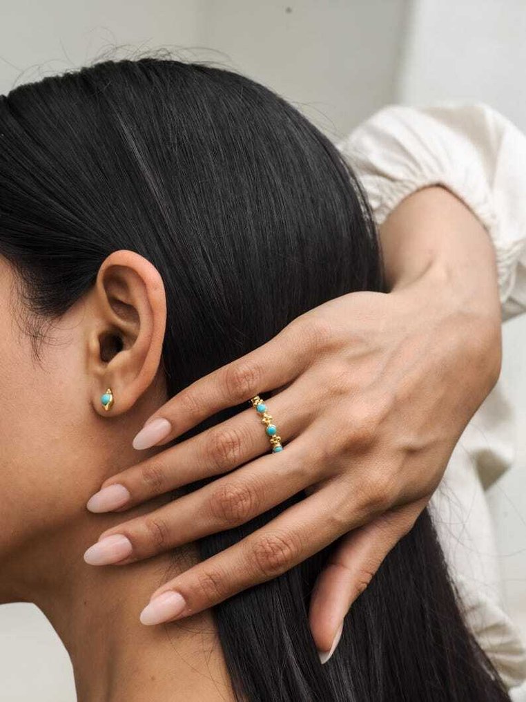 Senza Prezzo di Riserva - Anello di fidanzamento Argento - 1.00ct. tw. Turchese - Anello vintage in turchese #3.2