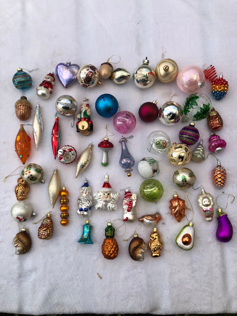 Julekugler (55) - Fremragende lot kugler i form af karakterer osv. - Glas - Gamle julebolde #1.0