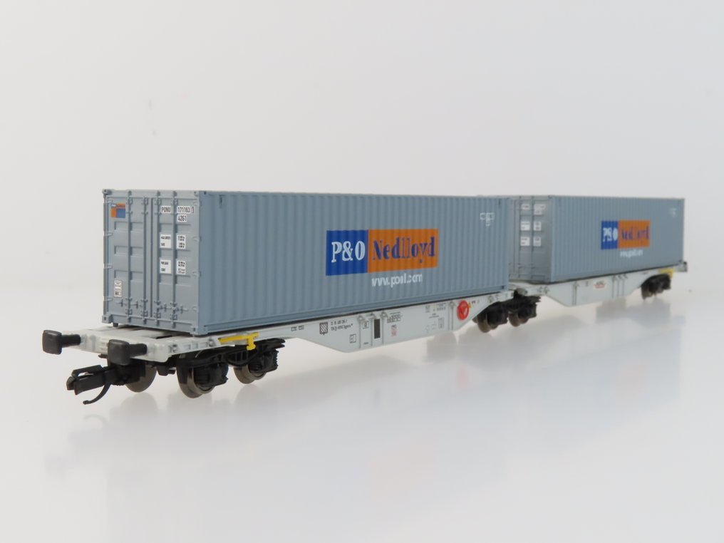 Tillig TT Bahnen TT - 18068 - Modeltog godsvogn (1) - Dobbelt seks-akslet containertransportvogn - HUPAC #1.0