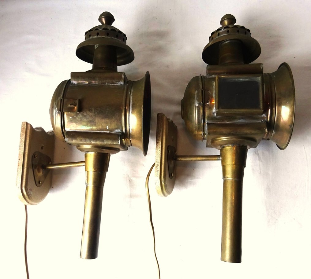 Φανάρι (2) - Koppel Αρχαία φανάρια άμαξας - Ορείχαλκος, Γυαλί, Ξύλο #3.2