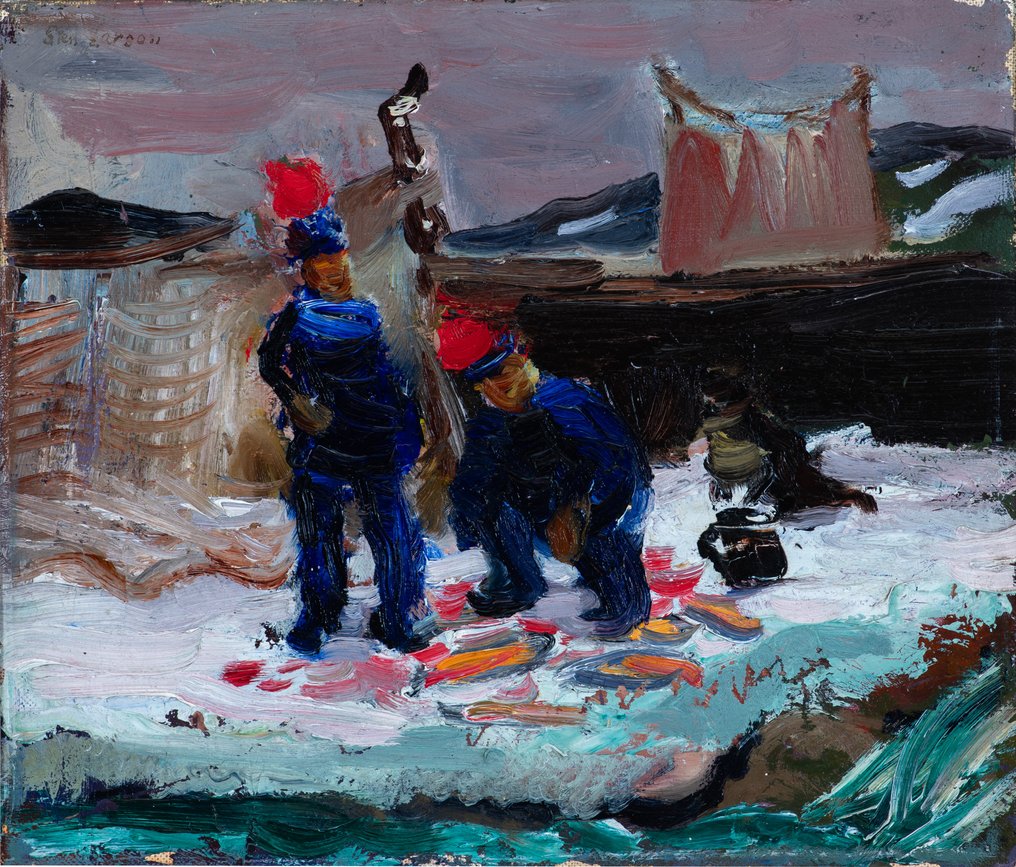 Sten Larson (1908-1999) - Sami Figuren Sorteren de Visvangst (NO RESERVE) #1.0