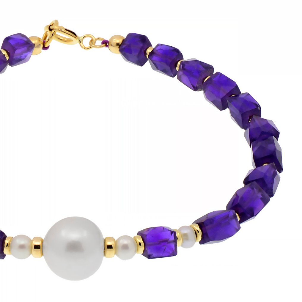没有保留价 - 手镯 - 18K包金 黄金 珍珠 - 紫水晶 #4.3