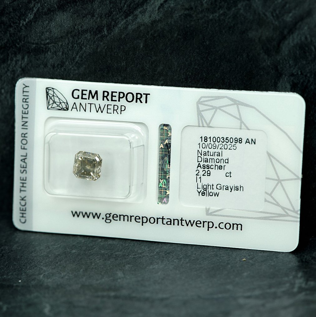 沒有保留價 - 1 pcs 鑽石 (天然彩色) - 2.29 ct - 方形 - Light 淡灰色 黃色 - I1 - Gem Report Antwerp (GRA) #2.1