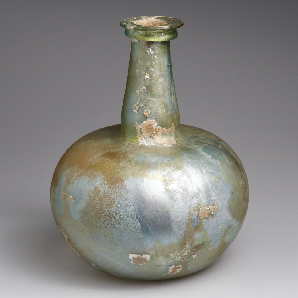 古罗马 玻璃 非常大的球形瓶,带有磨砂装饰 - 197 mm #1.0