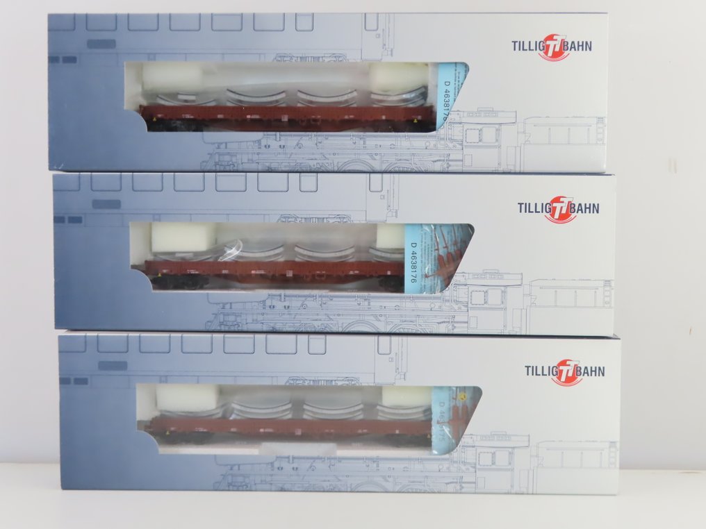 Tillig TT Bahnen TT - 18136 - Modeltrein goederenwagon (3) - 3 Rongen wagens, beladen - DB #3.2
