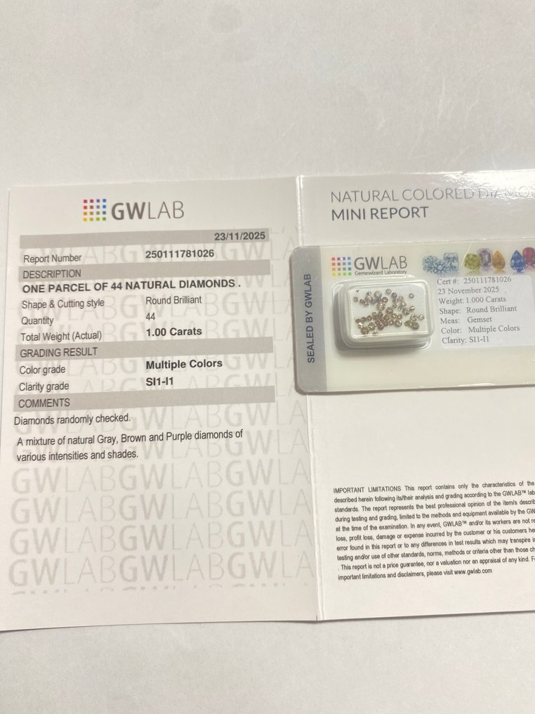 χωρίς τιμή ασφαλείας - 44 pcs Διαμάντι (Φυσικό) - 1.00 ct - Στρογγυλό - SI1, I1 - Gemewizard Gemological Laboratory (GWLab) #4.3