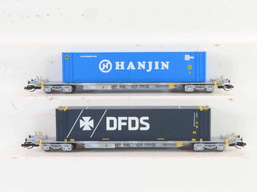 Arnold TT - HN9753/HN9751 - Modeltrein goederenwagon (2) - 2 Containerdraagwagens, beladen - DB #1.0