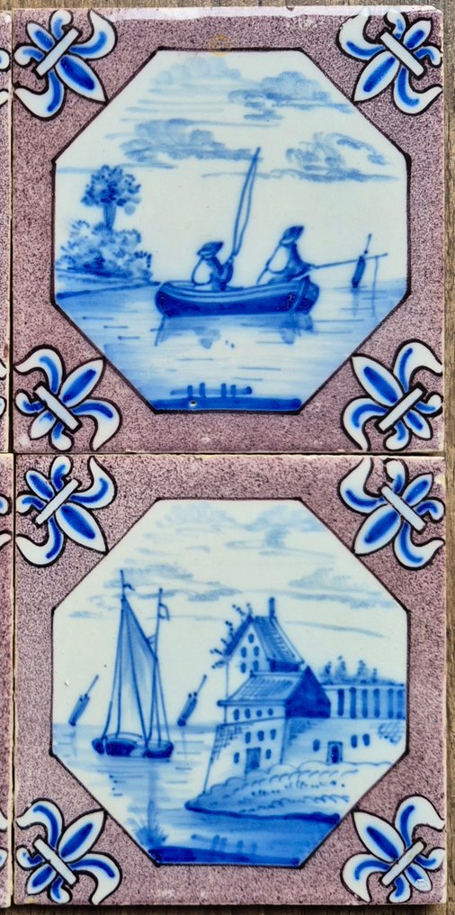 古風 瓷磚 (4) - 小船在水上 - 古風 - 1920-1930 - 四块风景瓷砖  #1.0