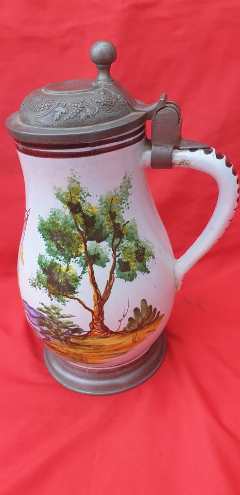 Κανάτα με σκέπασμα - Παστωμένος και μαρμαρωμένος Fayence Walzenkrug. #4.3