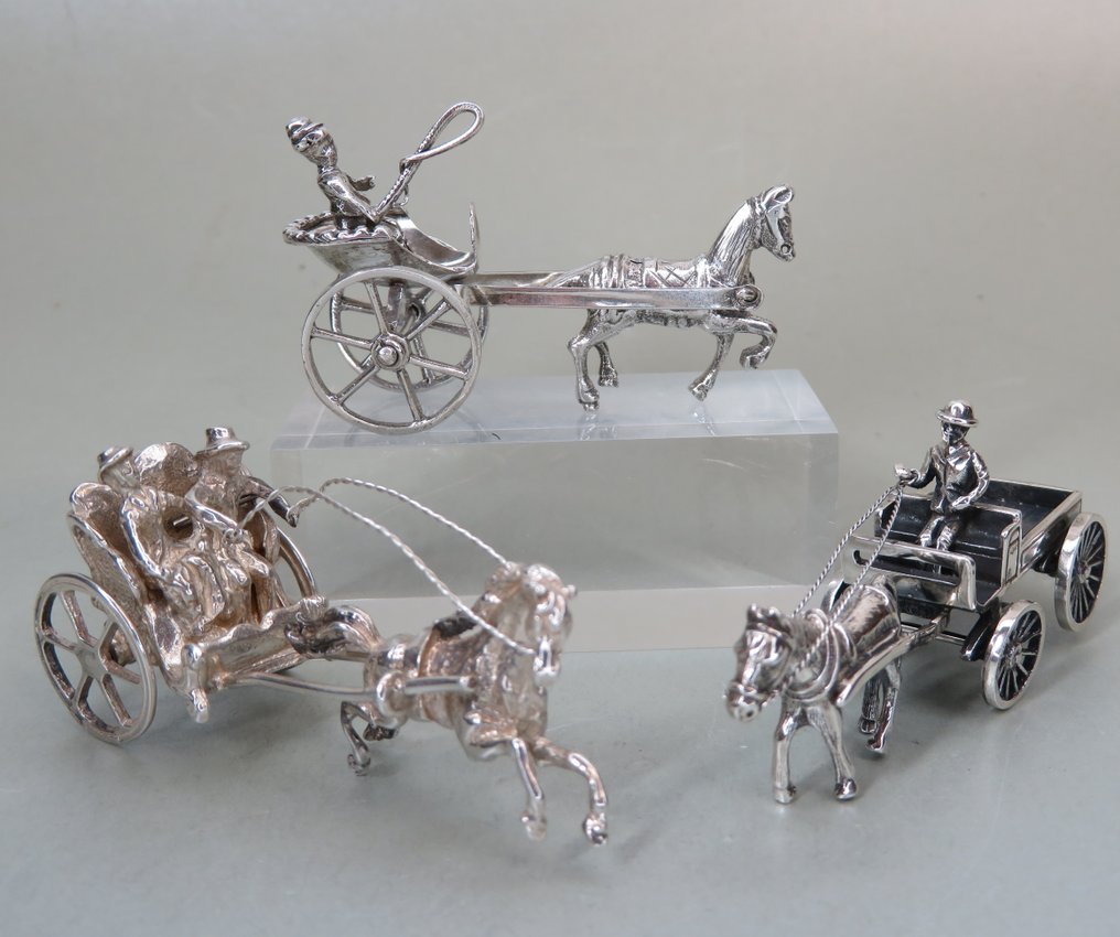 Verschillende open rijtuigjes met paarden - Figura in miniatura - Begeer, Voorschoten, Zoetermeer, Zeist  (3) - .835 argento #1.0