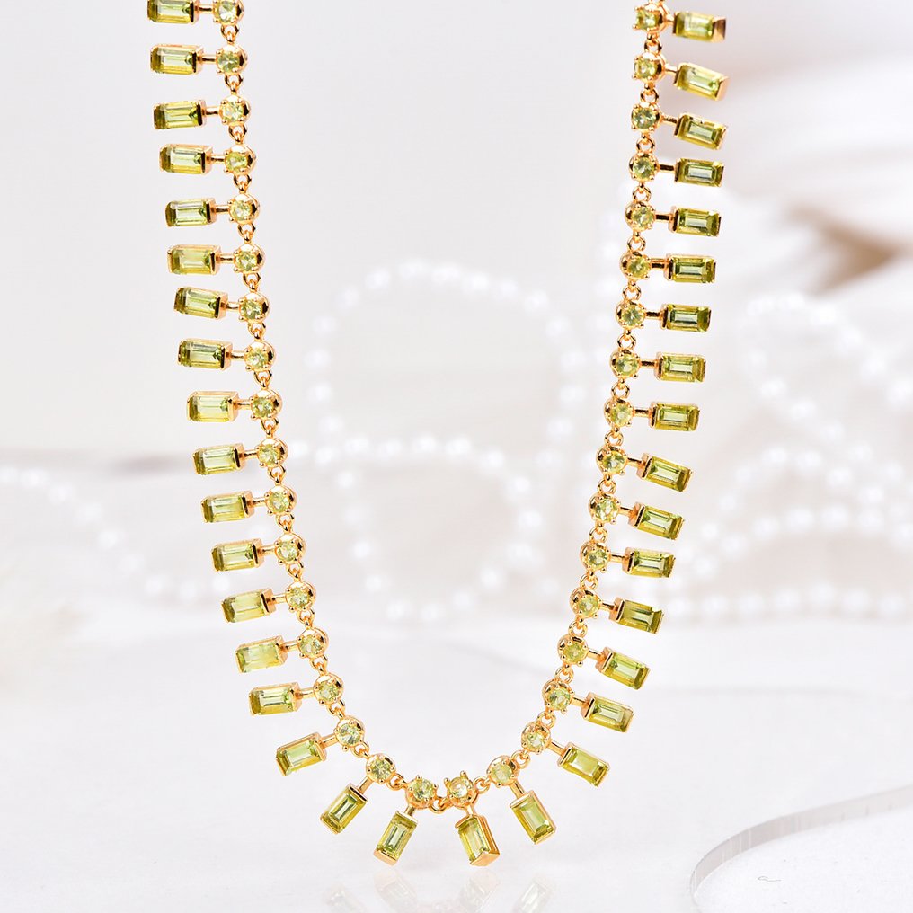 Senza Prezzo di Riserva - Collana Argento - Peridot - Certificato #1.0