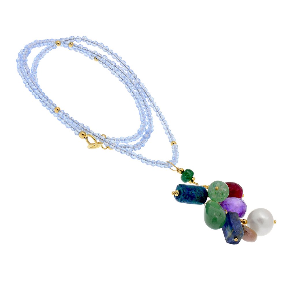 没有保留价 - 吊坠项链 - 18K包金 黄金 珍珠 - 混合宝石 - 项链 + 吊坠 #1.0