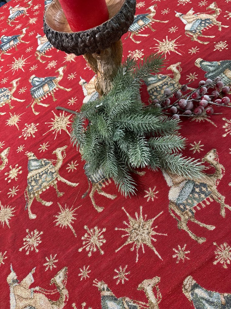 san Leucio - Large Christmas tapestry tablecloth with Gobelin tapestry depicting the Three Wise Men. - Tablecloth - 275 cm - 145 cm #2.1